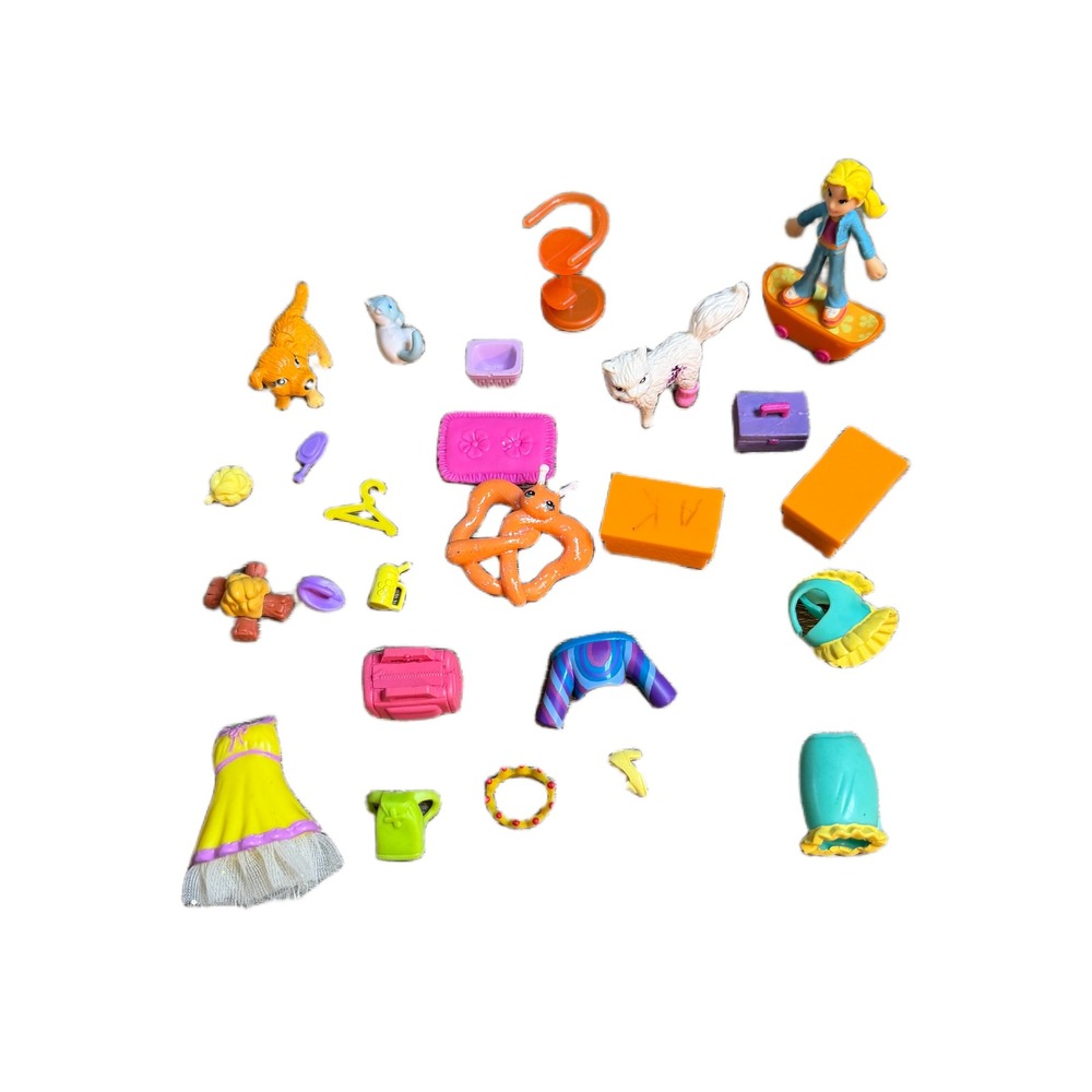 Polly Pocket Doll and Pet Accessory Lot Vintage Y2K Skateboard Pets Clothes